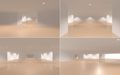 Gallery with spotlights and wooden floor